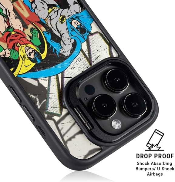 Skinit Kickstand Phone Case Compatible with iPhone 15 Pro Max - Officially Licensed DC Comics Batman and Robin Vintage Action Pose Design