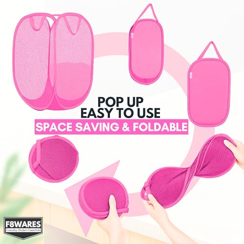 Image of F8WARES 2PK 75 Litres Nylon Mesh Foldable Laundry Basket for Clothes - Odourless Breathable Laundry Bag for Clothes with Carry Handles - Kids Toy Baskets For Storage & Dirty Cloth Basket Hamper Pink