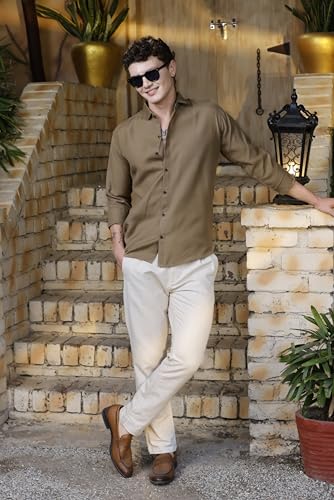 Image of Zilcon Linen Shirts for Men Casual Button Down Long Sleeve Shirt Solid Summer Beach Hawaiian Shirts
