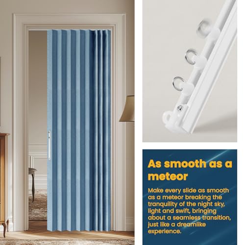 Image of AJAZZ 100% Blackout Accordion Door Accordion Doors Interior Invisible Folding Door Magnetic Curtain for Bedroom Living Room Doorway Curtain Sets Included Tracks (1Panel, 53W x 79 L, Blue)