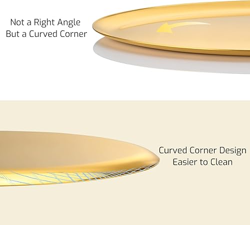 Miniatura 7 de Bandeja grande de acero inoxidable dorado en forma de oliva de 2 piezas – Champán, bandeja de cóctel y bar con acabado pulido al vacío, resistente a