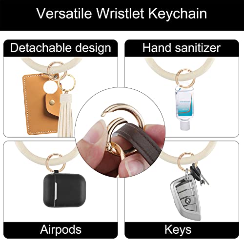 Weixiltc Large Circle Key Ring Leather Tassel Bracelet Holder Keychain Keyring For Women Girl (Beige) #TOP2