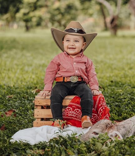 Jastore Kids Western Hats Boys Girls Cowboy Felt Hat Jazz Fedora Cowgirl Hats with Belt Buckle 6