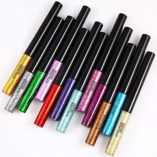 Glitter Liquid Eyeliner Hisight 12 Colors Waterproof Shimmer Metallic Colorful Eyeliners, High Pigmented Bright Silver Gold Green Eye Liner Pen Set (12 PCS) - Thumbnail 2