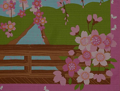 Image of Furoshiki Cat on Bridge with Cherry Blossoms Motif Japanese Fabric 50cm