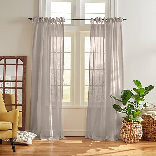 Elrene Sheer Tie-Top Window-Curtain Panel, Poly-Linen Blend, Light Gray, 52" W x 84" L (Pack of 1), W 52" x L 84" (1 Panels)