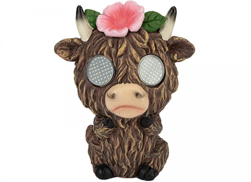 JMS we create smile - Sanctuary Highland Cow Solar Light with Moving Eyes Outdoor Garden Ornament – LED Waterproof Animal Statue Patio Lawn Pathway Decoration -