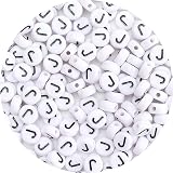 Siomia 100 cuentas de letras redondas blancas de 4 x 7 mm, cuentas acrílicas del alfabeto, cuentas de letra J para hacer joyas, pulseras, collares, llaveros