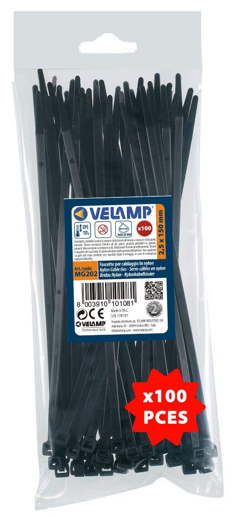 Fascette Stringicavo Nere 2,5x200mm 100 Pz Diametro Legatura Max 53mm