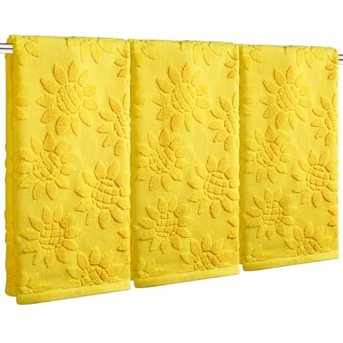 Shemilly 3pcs Sunflower Hand Towels 3D Yellow Sunflowers Jacquard Hand Towel for Bath 100% Cotton Soft Bathroom Kitchen Decorative Set for Spring Summer Holiday Decor Gift,14 x 29 Inch by Shemilly - Used condition - US$17.86