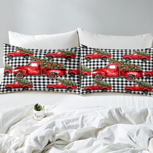 Housse de couette camion de Noël parure de lit patchwork géométrique rouge ado - 6