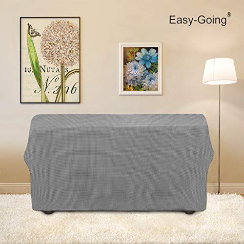 Image of Easy-Going Stretch Loveseat Slipcover 1-Piece Sofa Cover Furniture Protector Couch Soft with Elastic Bottom for Kids Polyester Spandex Jacquard Fabric Small Checks (Loveseat, Light Gray)