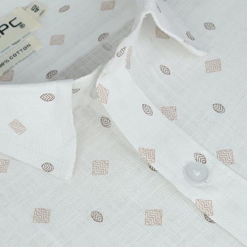 Image of GHPC Cotton Linen Printed Half Sleeves Regular Fit Formal Shirt for Men