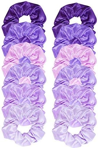 Jaciya 12 Pack Elastics Band Hair Scrunchies Purple Satin Scrunchy Elastic Hair Bobbles Scrunchies Hair Ties for Kids Adults, 12 Pieces