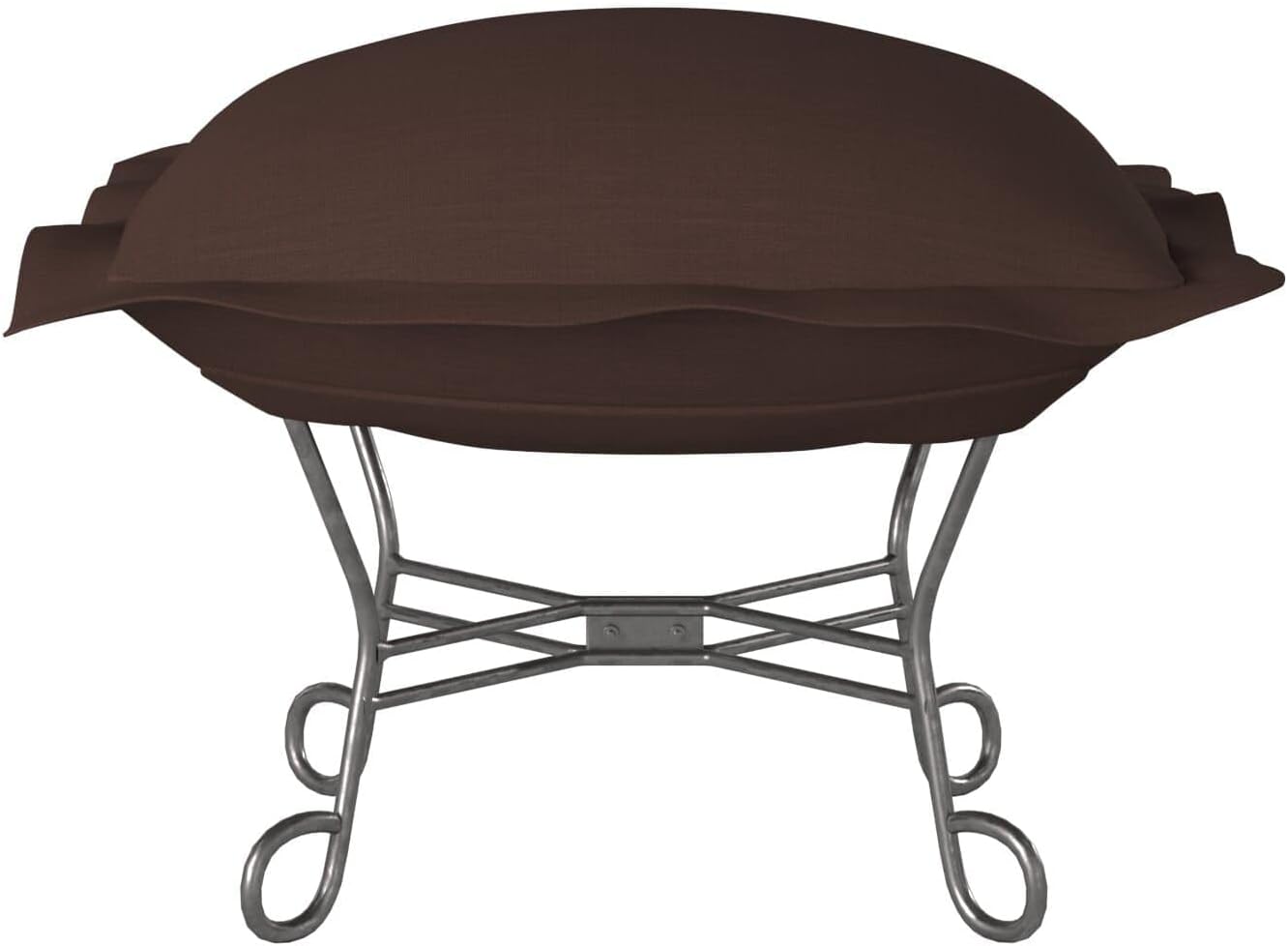 Howard Elliott Collection Scroll Puff Ottoman Chair with Cover, Multipurpose Footstool and Alternate Seating with Titanium Frame for Indoor and Outdoor Use, Patio, Camping or Home, Sterling Chocolate