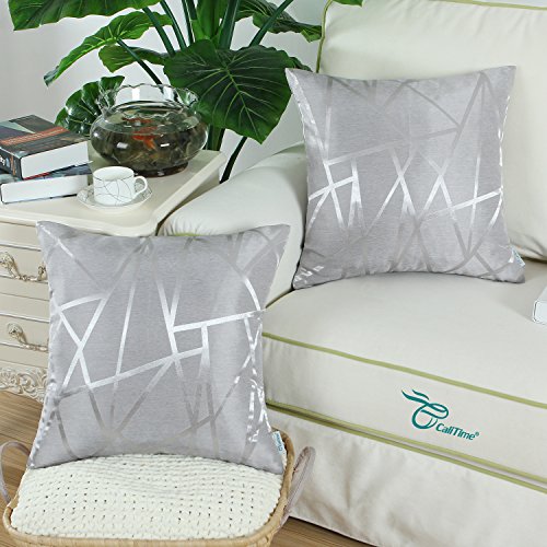Calitime DSC0357G40-DOUBLE Pack Of 2 Throw Pillow Covers Cases For Couch Sofa Home Decor Modern Shining & Dull Contrast Triangles Abstract Lines Geometric 16 X 16 Inches Silver Gray thumb #1