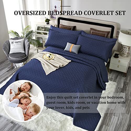 Ofixi 128X120 Extra Large King Comforter 3 Piece Quilts Set Oversized King Plus Lightweight Summer Bedspread Bedding Coverlet Reversible For All Season With Matching Shams, Navy #TOP3