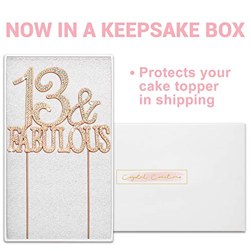 13 Cake Topper - Premium Rose Gold Metal - 13 & Fabulous - 13th Birthday Party Sparkly Rhinestone Decoration Makes a Great Centerpiece - Now Protected in a Box - Thumbnail 2