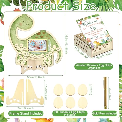 Image of Wenqik 63 Pcs Dinosaur Baby Shower Guest Book Alternatives Set Baby Shower Decorations with Photo Frame Sonogram Frame Keepsake 60 Wood Slices Guest Book for Birthday