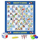 Snakes and Ladders Board Game for Kids and Adults - Extra-Large 5.8 ft Indoor Outdoor Floor Game Mat with Inflatable Dice and Game Pieces, Educational Toy Birthday Gift for Boys and Girls Ages 3+