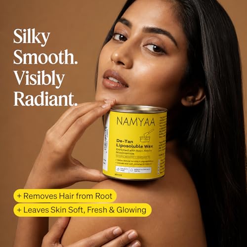 Image of Namyaa De-Tan Liposoluble Wax | Painless Hair Removal For Women| Quick & Easy Tan Removal Waxing for Sensitive Skin | Brightening Hair Removal for Legs, Arms, Underarms & Body | Smooth & Even Skin | Professional Strip | 800ml