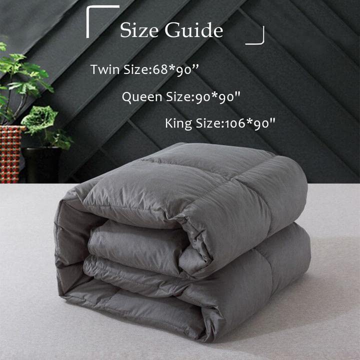 Cosybay Cotton Quilted Grey Feather Comforter Filled with Feather & Down –Machine Washable - Heavyweight Duvet Insert or Stand-Alone – Queen Size (90×90 Inch)