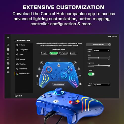 Image of Turtle Beach Afterglow Wave Wired RGB Gaming Controller for Xbox & PC | Xbox Series X|S, Xbox One, Customizable RGB Lighting, 2 Mappable Buttons, Hall-Effect Hair Triggers, Audio Controls, Blue