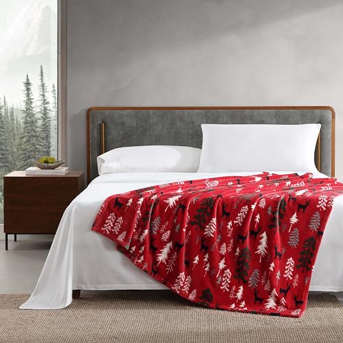 Image of Eddie Bauer - Throw Blanket, Ultra-Soft & Reversible Plush Bedding, Blanket for Couch & Bed (Deer Woods Red, 50 inch x 60 inch)