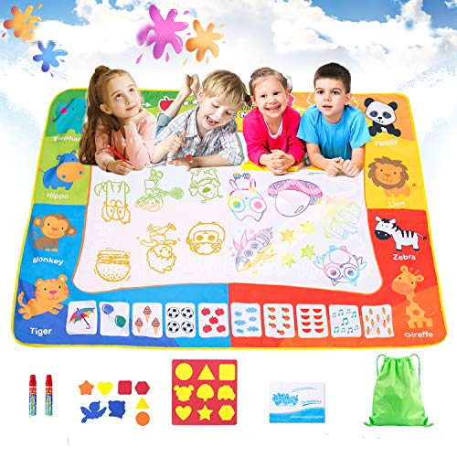 Ezire Doodle Drawing Mat, Large Water Doodle Mat 47.2'' x 35.4'' Mess-Free Magic Mat Educational Toys with 6 Magic Pens, 8 Stamps, 1 Mould and 1 Drawing Booklet for Kids Boys Girls