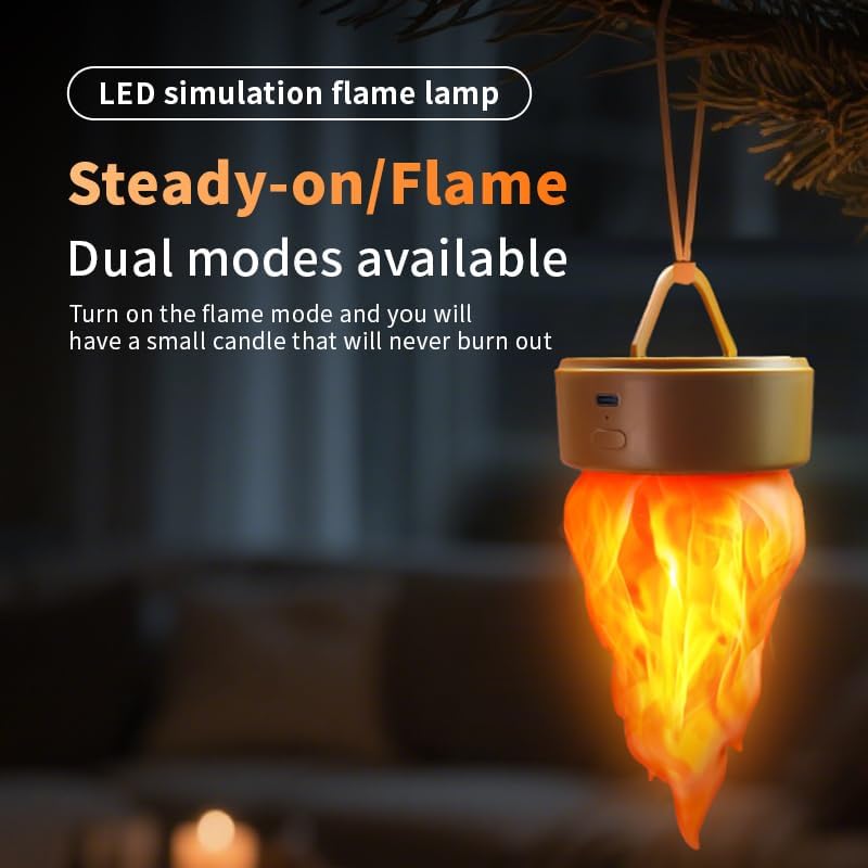 Rechargeable 3D Flame Light with 3 Modes: Long-Lasting, Flickering, and timed Realistic Flame Effects, Suitable for Indoor/Outdoor Halloween, Christmas, Camping, and Home Decoration