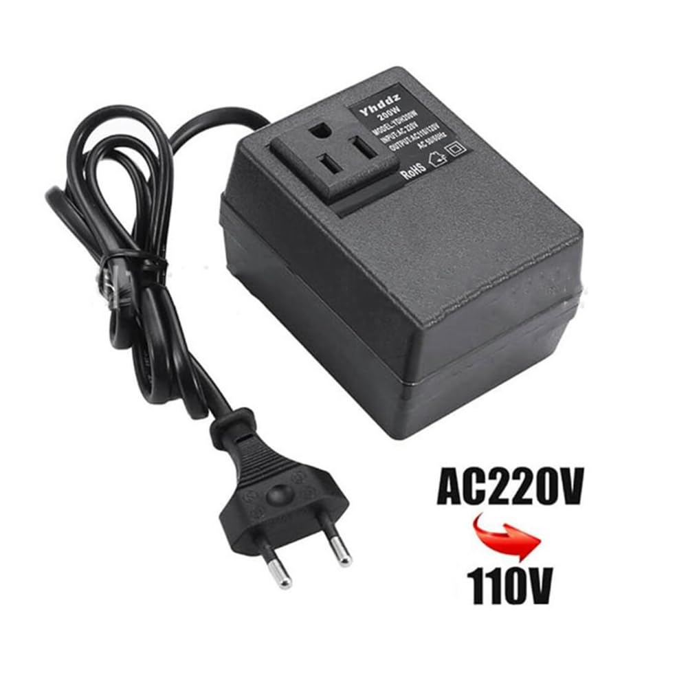 Transformateur de tension - 220 V vers 110 V - 200 W - Adaptateur secteur vers le bas - Convertisseur de courant monophasé - Adaptateur de courant de voyage - Convertisseur de tension UE vers