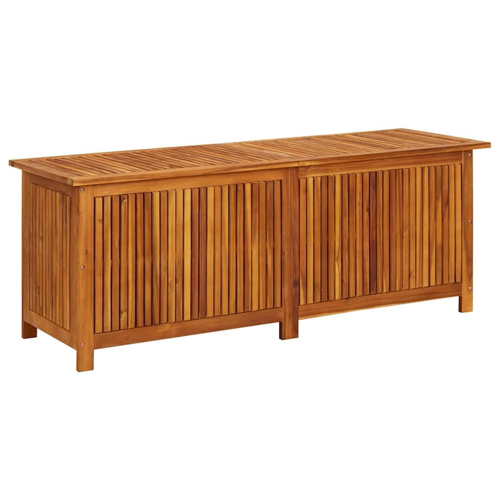 Caja de almacenamiento de jardín de 150 x 50 x 58 cm, caja de madera maciza de acacia con muelle de gas – Caja grande de madera con bolsillo interior impermeable para jardín terraza exterior