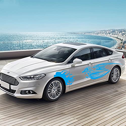 2 Stück Auto Aufkleber Karosserie Seitenaufkleber Racing Dekorativer Drache Aufkleber，Universal Wasserfester Autoaufkleber (Blau)