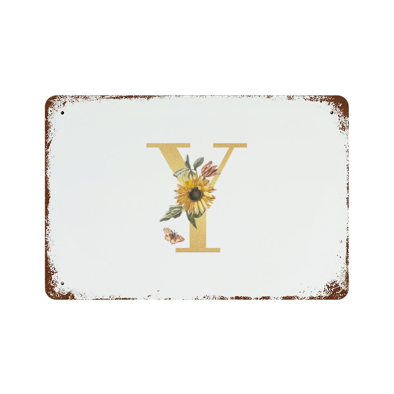 Idée cadeau panneau métal monogramme floral lettre Y