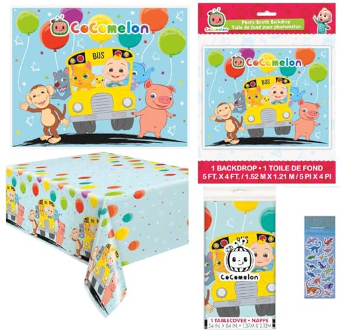 Cocomelon Birthday Party Supplies Bundle includes 1 Plastic Table Cover 54 x 84 1 Picture Photo Backdrop 60 x 48