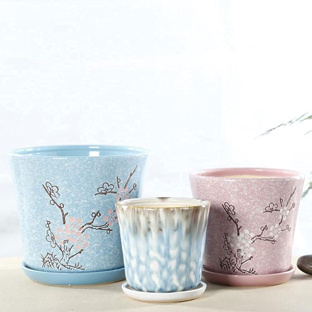 Grande vaso da fiori in ceramica per esterni, motivo blu, piante grasse, piante verdi, cactus, decorazione da giardino retrò, paesaggio creativo di alta gamma in vaso (dimensioni: 15 cm * 15,5 cm) (