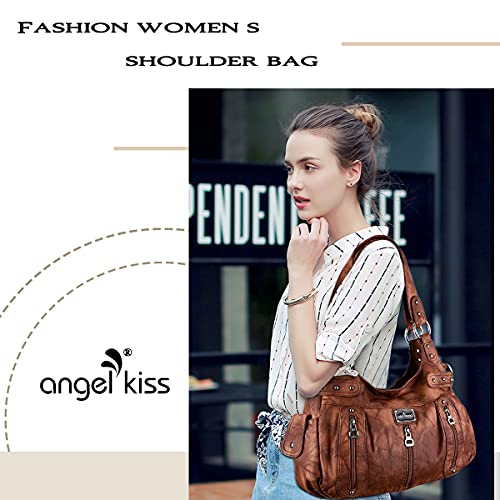 Image of Angel Kiss Large Purses and Handbags for Women Washed Faux Leather Crossbody Hobo Satchel Shoulder Handbag Tote Purse