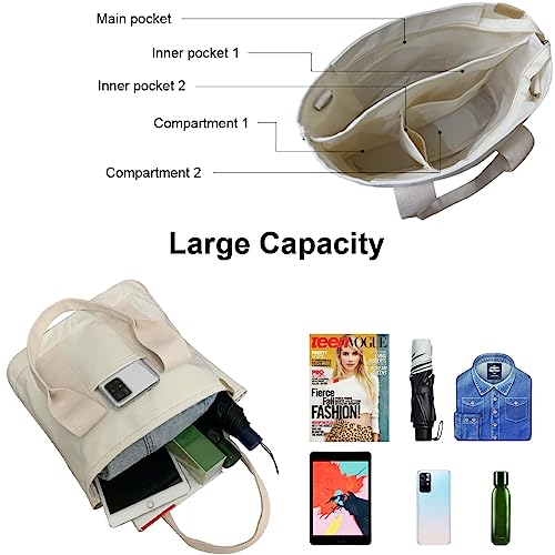 Large Capacity Canvas Tote Bag for Women - Casual Style, Adjustable Shoulder Strap, Zipper Closure3