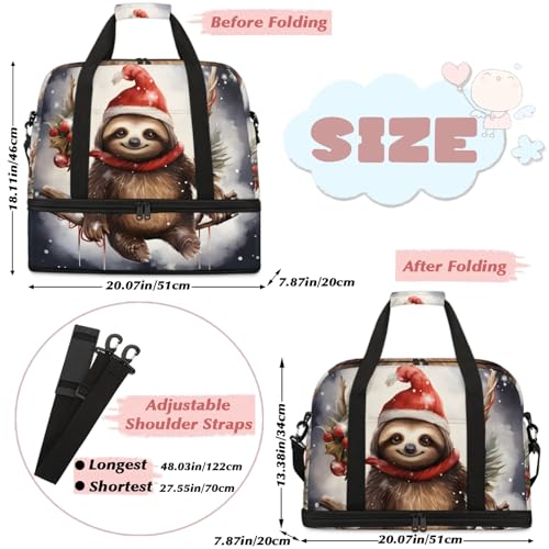 Large Weekender Overnight Bags Cute Animal Christmas Sloth Travel Duffel Bag for Women Men Gym Bag With Shoe Compartment Foldie Travel Tote Bag Carry On Personal Item Bag for Travel Gym Sports2