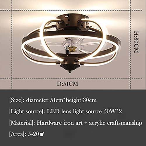 Ventilateur de plafond avec lampe LED télécommandé et 3 vitesses pour salon Ø51cm
