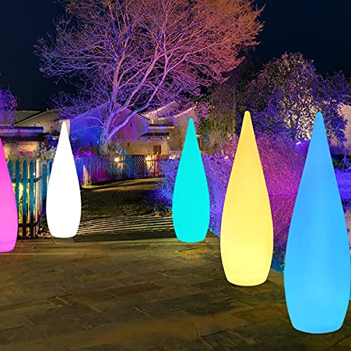 HMAKGG RGB Stehlampe Draußen LED Innenlampe Dimmbar mit Fernbedienung Kreative Tropfenform Stehleuchte Wasserdicht IP54 Farbe Stimmungslicht (80cm Usb Charging)… Cover