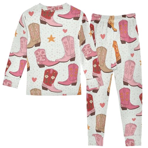 Pajama Sets Long Sleeve Cowboy Boots with Hearts Soft Comfy Sleepwear 2 Piece PJS 3-8T3