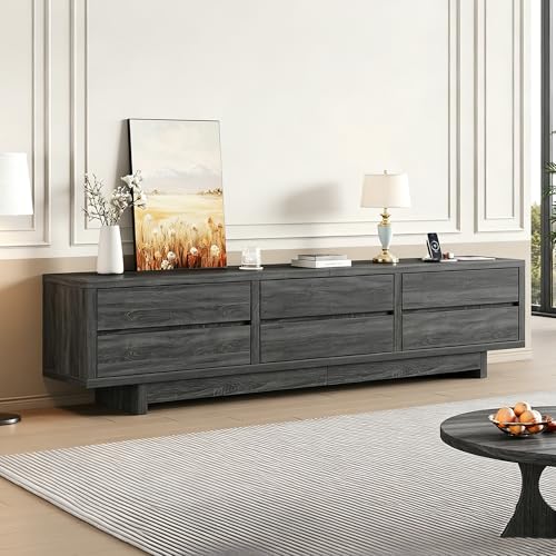 Homiflex 79" TV Stand, Modern Entertainment Center for Up to 90" TVs, Wooden Media Console with 6 Drawers & Power Outlet, TV Consoles for Living Room, Grey