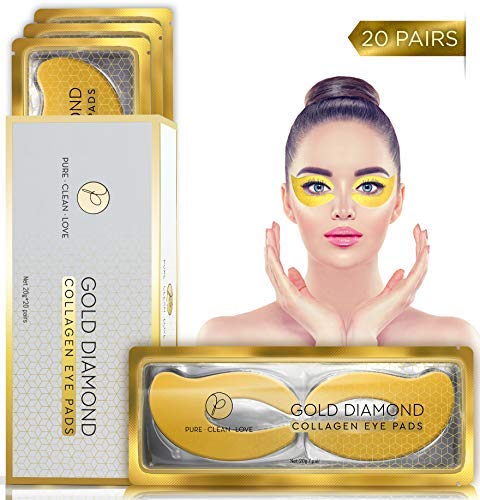 (20 Pairs) Under Eye Mask Collagen Eye Patches 24k Gold Eye Gel Pads - Hydro Cool Firming Technology Under Eye Bags Treatment for Puffy Eyes, Dark Circles, Eye Puffiness - Hydrogel Anti-Aging Gold Eye