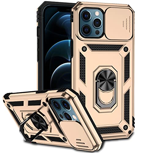 Coque iPhone 12 Pro Max dorée avec protège-caméra et béquille