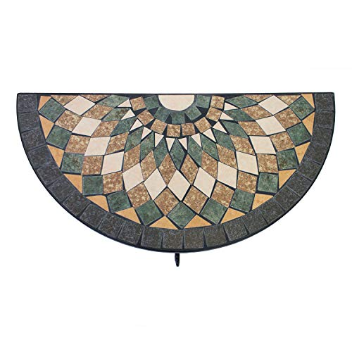 Wohaga Mosaiktisch halbrund 70x35cm Balkontisch Gartentisch Beistelltisch Bistrotisch Eisen Keramik Schwarz/Grau/Grün… – Bild 4