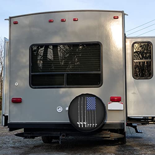 Image of Fishing American Flag Spare Tire Cover Dust-Proof Wheel Tire Cover Fit Trailer, RV, SUV and Many Vehicle 17 Inch