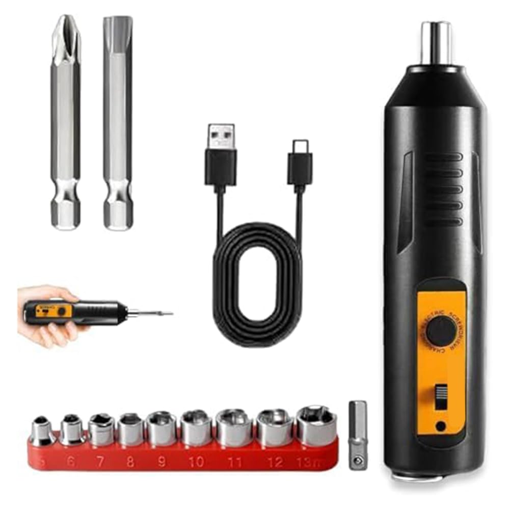 Littimoon Electric Screwdriver,Automatic Home Repair Tool Kit with Led Light,USB Rechargeable Cordless Magnetic Screwdriver A
