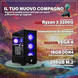 HYPER BYTE® Gaming Pc Essential - Computer con AMD Ryzen 3 3200G 4,0 GHz | Vega 8 | 16 GB RAM DDR4 | Disco rigido SSD 256 GB | Desktop tower per gamer | WLAN | Windows 11 Pro