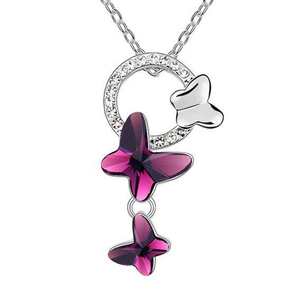 Shining Diva Fashion Latest Design Stylish Crystal Butterfly Chain Pendant Silver Plated Pendant for Women (Purple) (10924np)